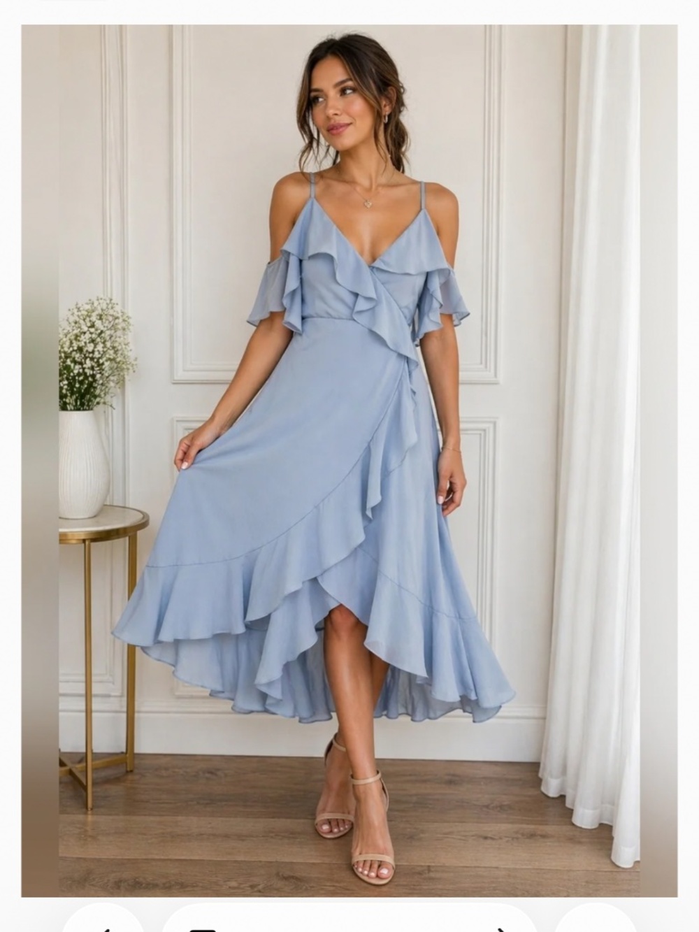Custom size off shoulder blue dress